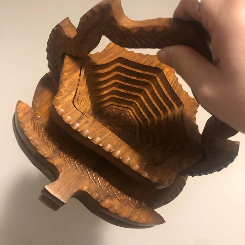 Collapsing Hand-Carved Maple Leaf Wooden Basket